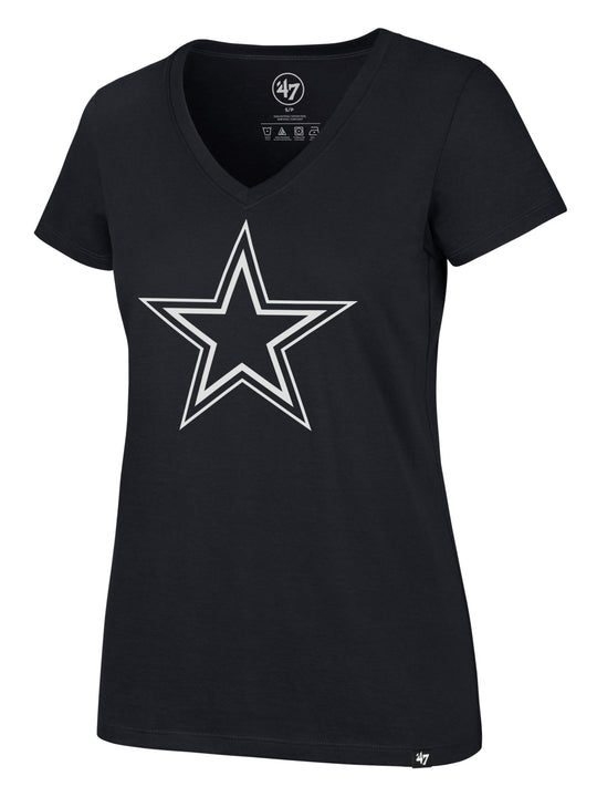 Playera '47 Brand  Azul Marino Dallas Cowboys Mujer 'Logo Outline V-Neck