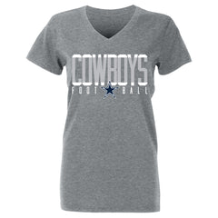 Playera Gris Dallas Cowboys Mujer Cuello V  Logo Football