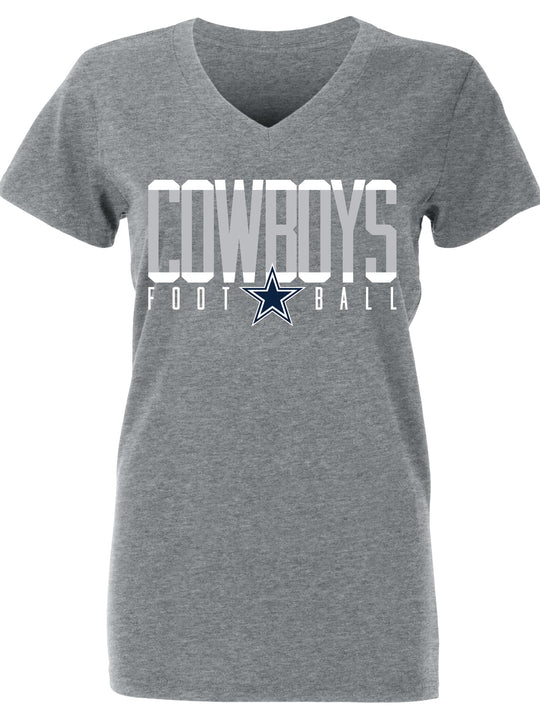 Playera Gris Dallas Cowboys Mujer Cuello V  Logo Football
