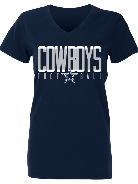 Playera Azul Dallas Cowboys Mujer Cuello V  Logo Football