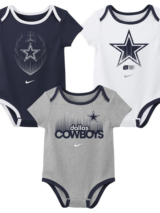 Set de 3 Bodies Nike Dallas Cowboys para Bebé – Azul Marino / Blanco / Gris Jaspeado