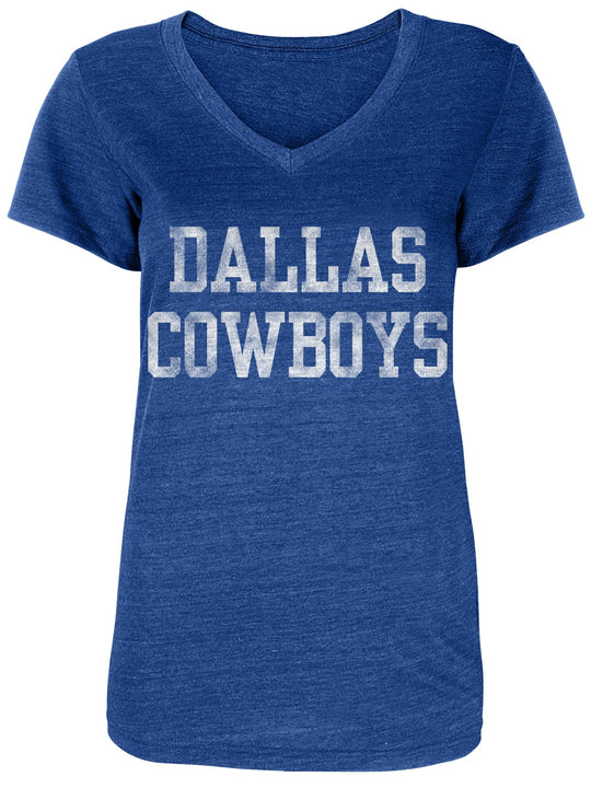 Playera Dallas Cowboys Mujer Cuello V Wordmark Vintage  Azul Royal